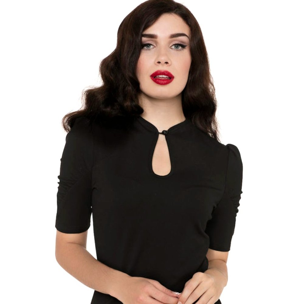 EUC Voodoo Vixen Fitted Puff Sleeve Keyhole Neck Retro 1940s Top